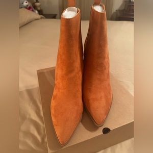 BRAND NEW! Coutgo Womens Pointed Toe Chelsea Heel Suede Leather Office Booties